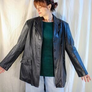 90s oversized leather blazer coat - black
